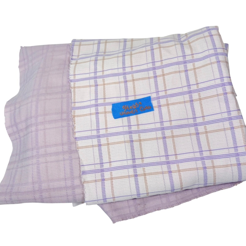 34x65 Purple Plaid Woven Fabric Textile Remnant Crafting Cottagecore DIY
